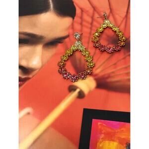 Multi-Color Flower Crystal Pierced Dangle‎ Teardrop Earrings